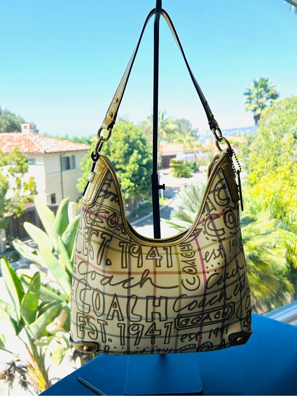 Coach Tattersall Graffiti Print Slouchy Shoulder Hobo / Crossbody Y2K / Vintage